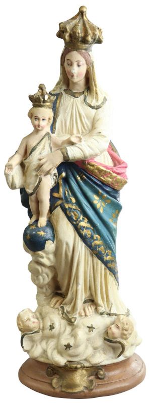 Sculpture Statue Religious Madonna Our Lady of Victory Antique Chalkware Cherub