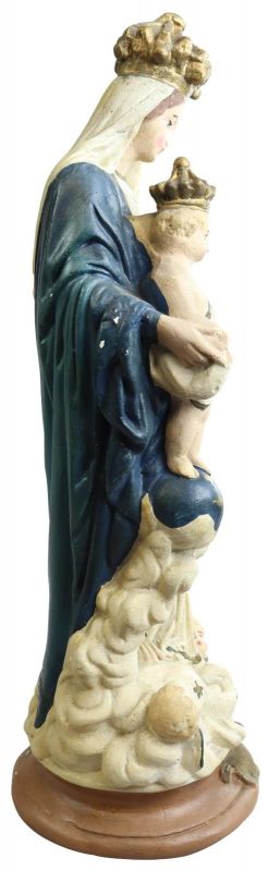 Sculpture Statue Religious Madonna Our Lady of Victory Antique Chalkware Cherub