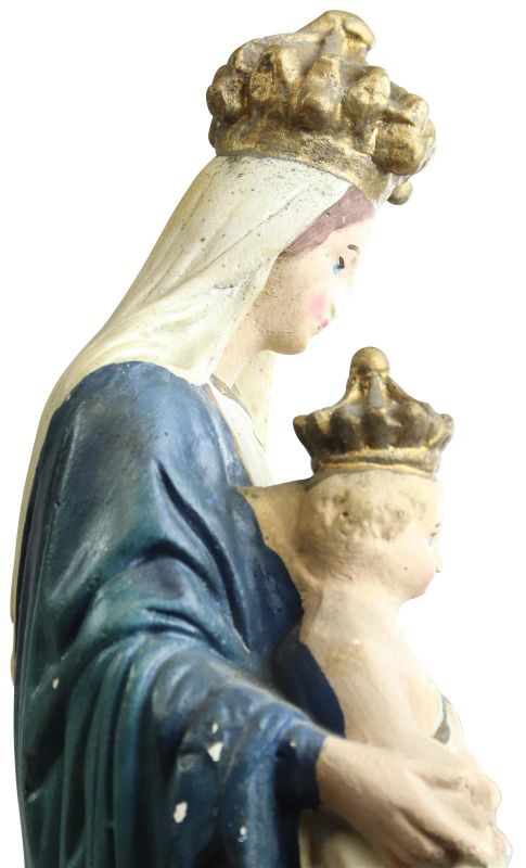 Sculpture Statue Religious Madonna Our Lady of Victory Antique Chalkware Cherub