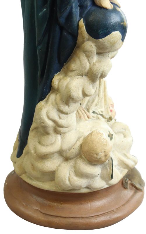 Sculpture Statue Religious Madonna Our Lady of Victory Antique Chalkware Cherub
