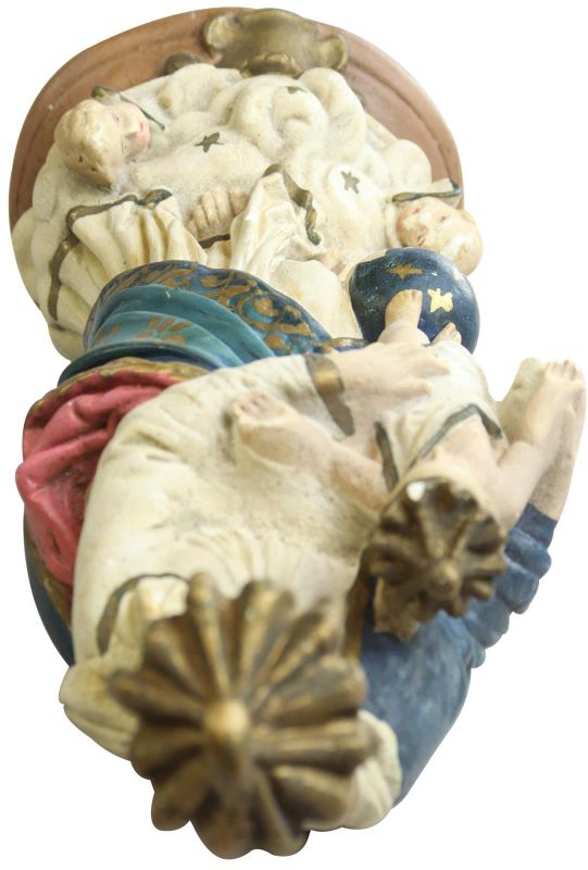 Sculpture Statue Religious Madonna Our Lady of Victory Antique Chalkware Cherub