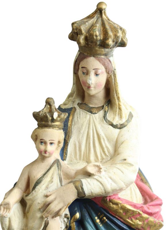 Sculpture Statue Religious Madonna Our Lady of Victory Antique Chalkware Cherub