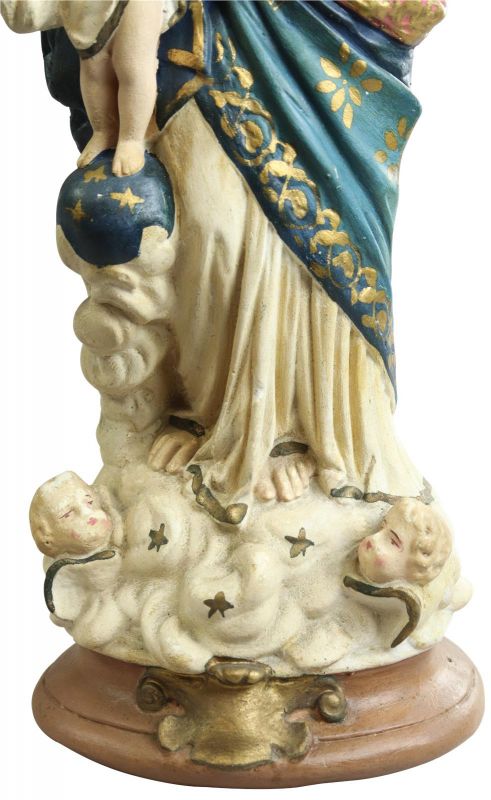Sculpture Statue Religious Madonna Our Lady of Victory Antique Chalkware Cherub