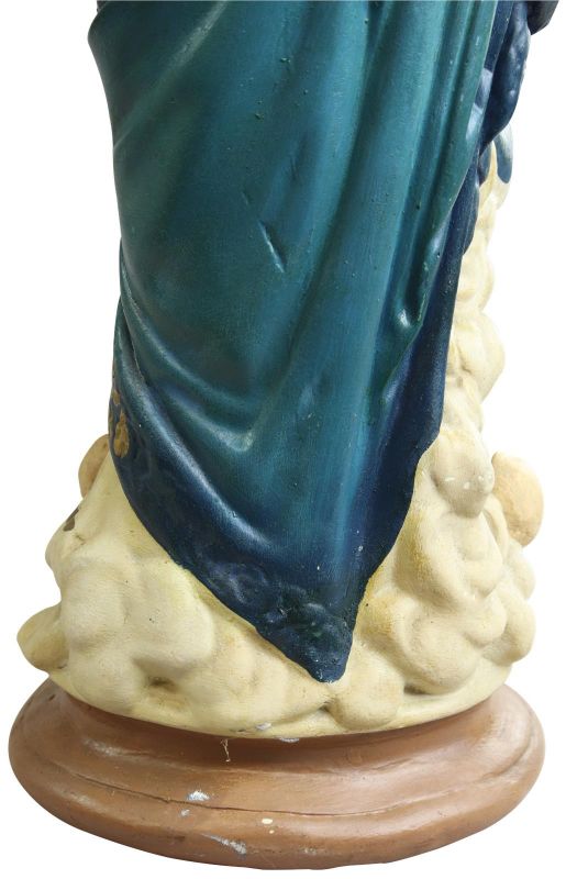 Sculpture Statue Religious Madonna Our Lady of Victory Antique Chalkware Cherub