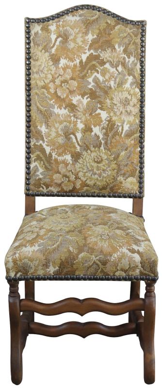6 Vintage Dining Chairs French Sheepbone 1950, Oak Wood, Brown Gold Upholstered