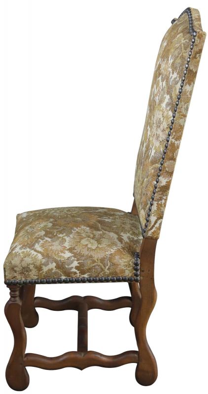 6 Vintage Dining Chairs French Sheepbone 1950, Oak Wood, Brown Gold Upholstered
