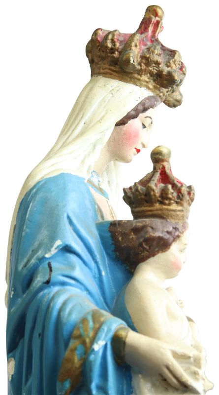 Sculpture Statue Religious Madonna Our Lady of Victory Chalkware Antique French 