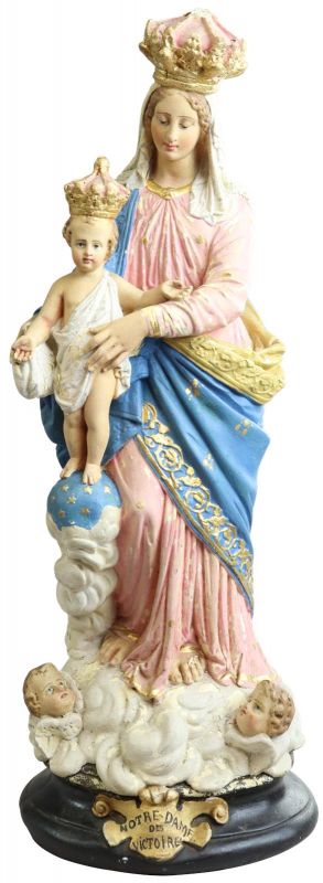 Sculpture Religious Madonna Our Lady of Victory French Chalkware Antique Statue