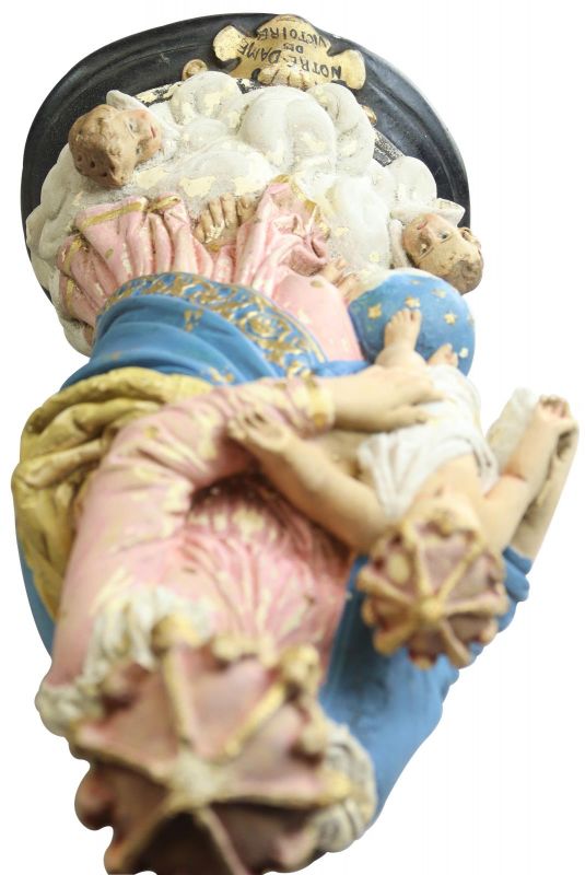 Sculpture Religious Madonna Our Lady of Victory French Chalkware Antique Statue