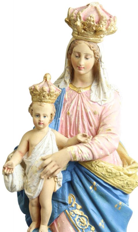Sculpture Religious Madonna Our Lady of Victory French Chalkware Antique Statue