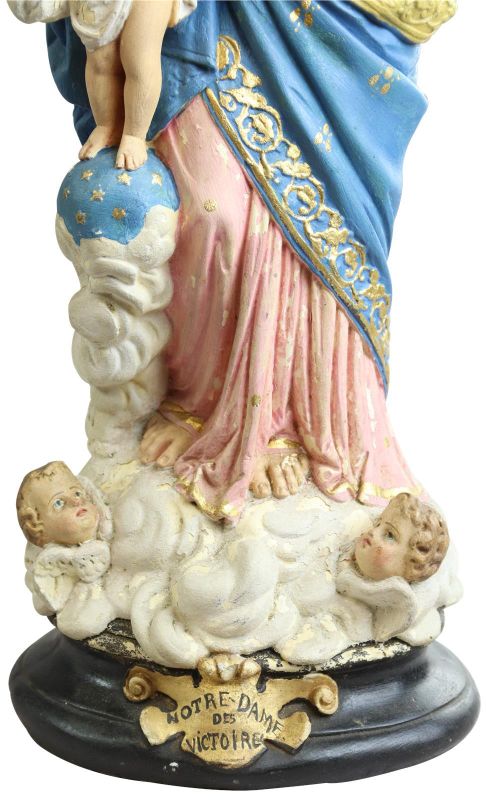 Sculpture Religious Madonna Our Lady of Victory French Chalkware Antique Statue