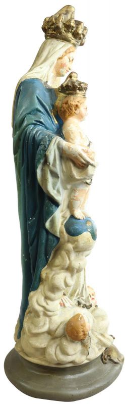Sculpture Religious Madonna Our Lady of Victory Antique French Chalkware Statue