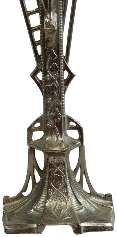 Crucifix Religious Art Nouveau Antique Spear Ladder Silver Metal Standing Cross