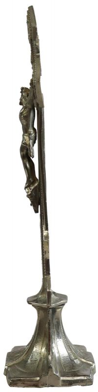 Crucifix Religious Art Nouveau Antique Spear Ladder Silver Metal Standing Cross 