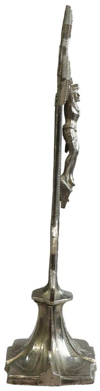 Crucifix Religious Art Nouveau Antique Spear Ladder Silver Metal Standing Cross