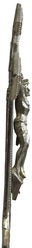 Crucifix Religious Art Nouveau Antique Spear Ladder Silver Metal Standing Cross