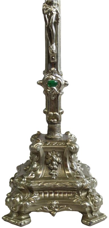 Crucifix Religious Rococo Jesus Green Glass Antique French Metal Standing Cross
