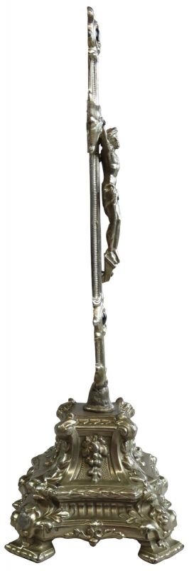 Crucifix Religious Rococo Jesus Green Glass Antique French Metal Standing Cross