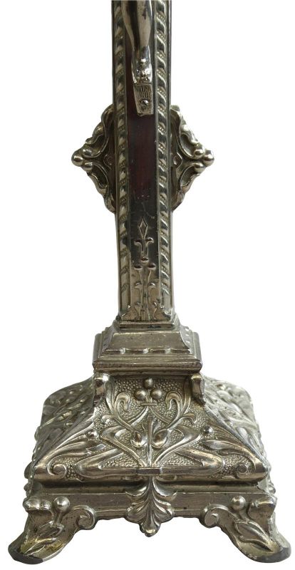 Crucifix Religious Art Nouveau Antique French 1900 Silver Metal Standing Cross