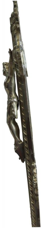 Crucifix Religious Art Nouveau Antique French 1900 Silver Metal Standing Cross