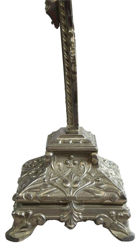 Crucifix Religious Art Nouveau Antique French 1900 Silver Metal Standing Cross