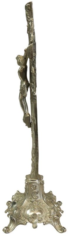 Antique Crucifix Religious Ivy Leaf Rococo Styling Nickel Metal
