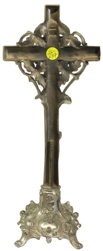 Antique Crucifix Religious Ivy Leaf Rococo Styling Nickel Metal