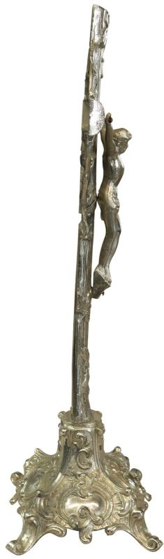 Antique Crucifix Religious Ivy Leaf Rococo Styling Nickel Metal