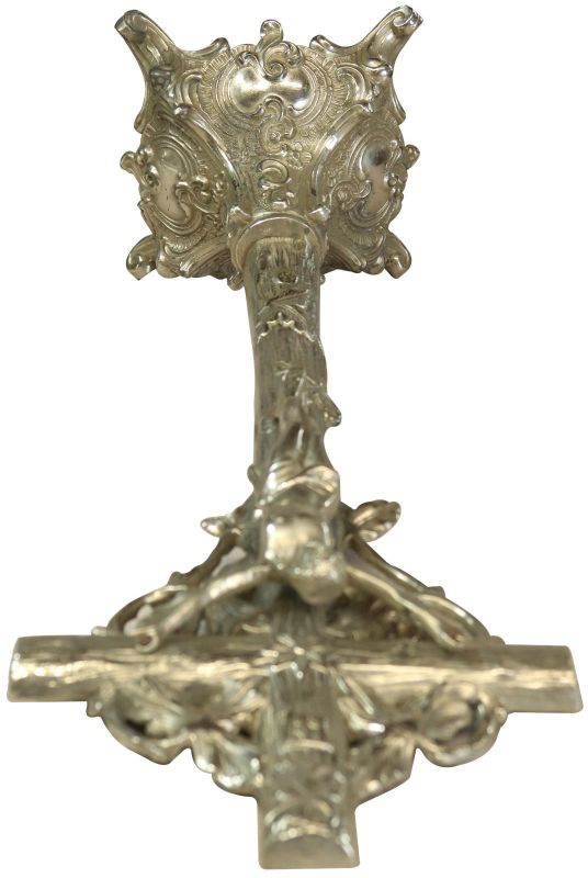 Antique Crucifix Religious Ivy Leaf Rococo Styling Nickel Metal