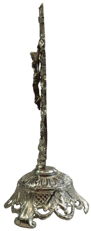 Crucifix Religious Jesus Crown Mary and John Silver Metal Antique French 1900