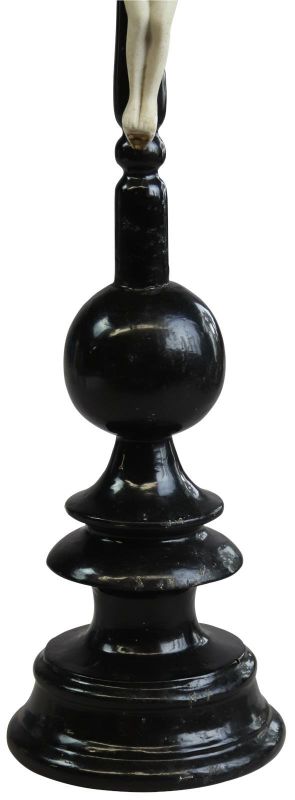 Crucifix Religious Jesus Black Wood Silver Bisque Ceramic Antique Standing Cross