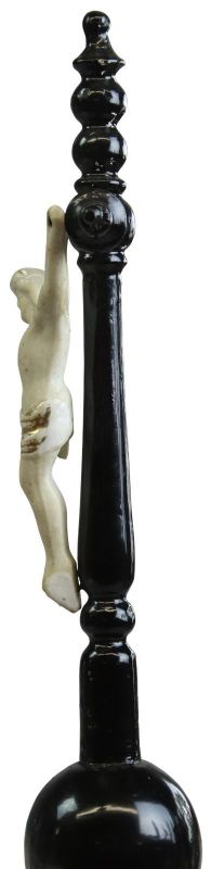 Crucifix Religious Jesus Black Wood Silver Bisque Ceramic Antique Standing Cross