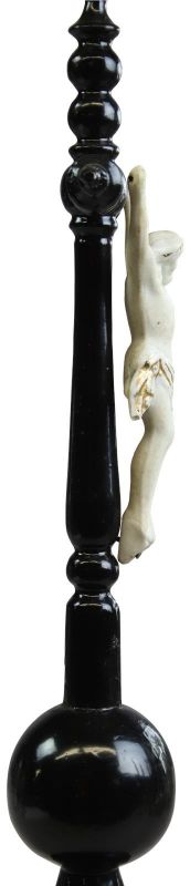Crucifix Religious Jesus Black Wood Silver Bisque Ceramic Antique Standing Cross