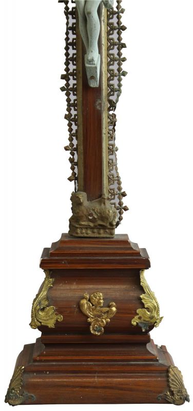 Antique Crucifix Cross Religious Angels Lamb Jesus Wood Metal Hiroshi Brass