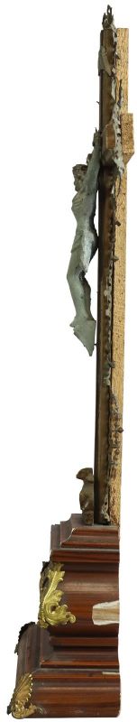 Antique Crucifix Cross Religious Angels Lamb Jesus Wood Metal Hiroshi Brass