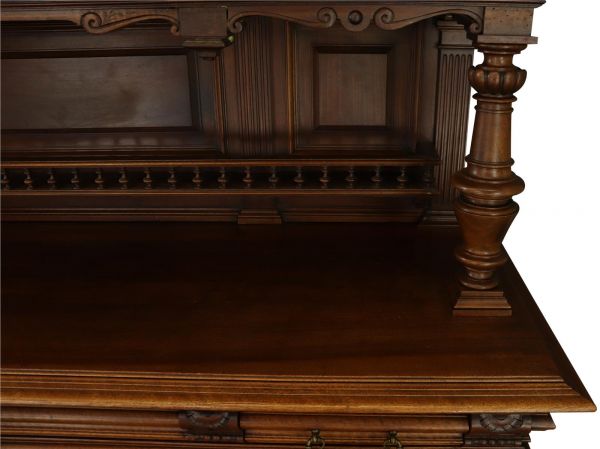 Buffet Renaissance Antique French Walnut Wood Carved Courtier Head Glass Door