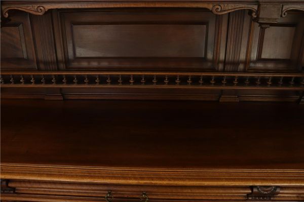 Buffet Renaissance Antique French Walnut Wood Carved Courtier Head Glass Door