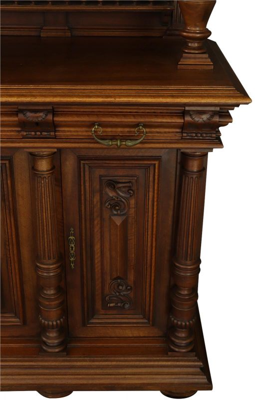 Buffet Renaissance Antique French Walnut Wood Carved Courtier Head Glass Door