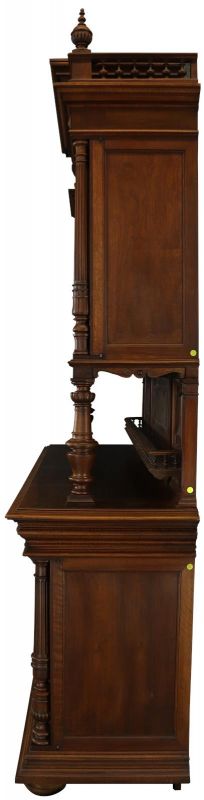 Buffet Renaissance Antique French Walnut Wood Carved Courtier Head Glass Door