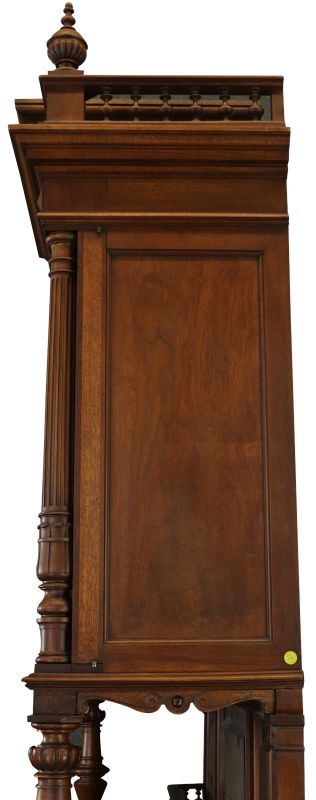 Buffet Renaissance Antique French Walnut Wood Carved Courtier Head Glass Door