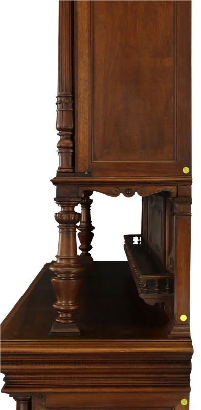 Buffet Renaissance Antique French Walnut Wood Carved Courtier Head Glass Door