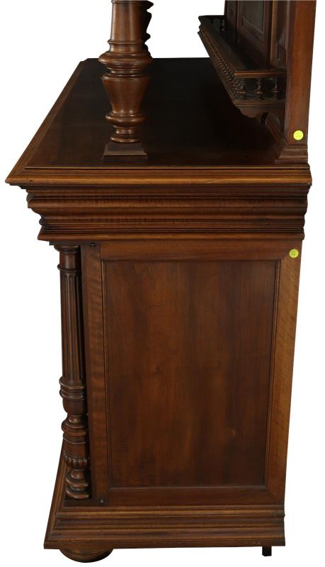 Buffet Renaissance Antique French Walnut Wood Carved Courtier Head Glass Door