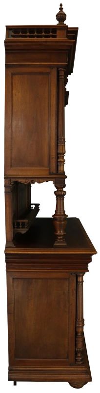 Buffet Renaissance Antique French Walnut Wood Carved Courtier Head Glass Door