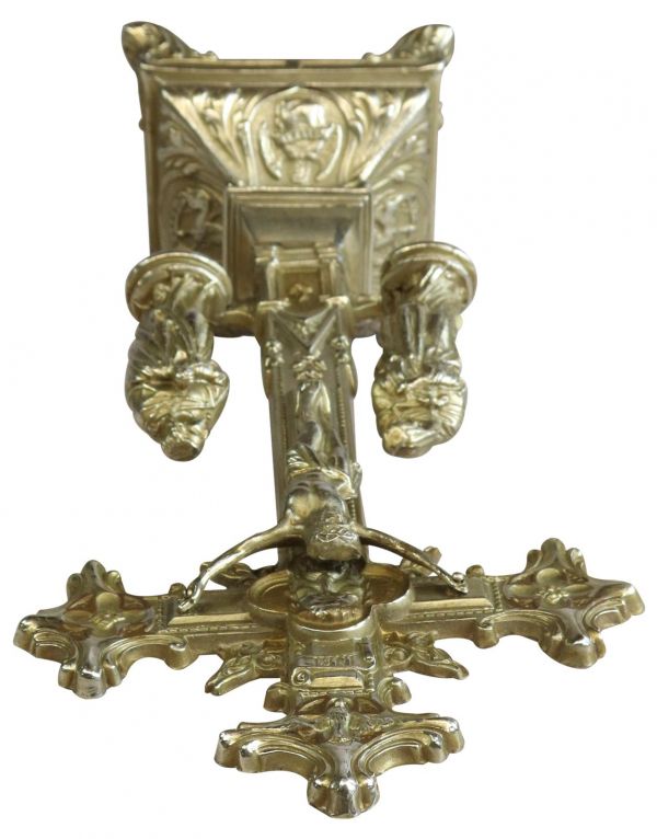 Antique Crucifix Cross Religious Sacred Heart Immaculate Mary and John Bronze