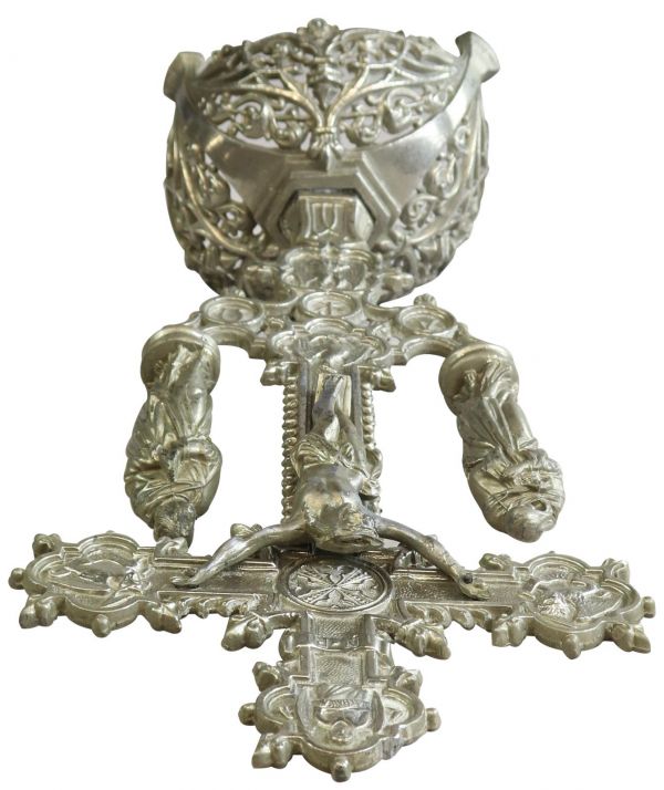 Crucifix Religious Gothic Styling Mary and John Pelican Bird Nickel Metal 22-256