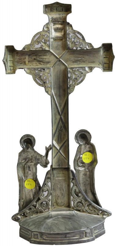 Antique Crucifix Cross Religious Art Deco Styling Mary and John Ebony Black