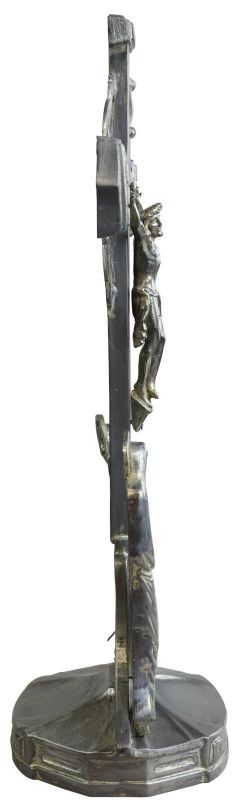 Antique Crucifix Cross Religious Art Deco Styling Mary and John Ebony Black
