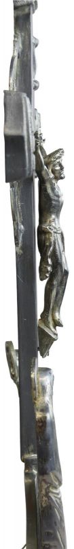 Antique Crucifix Cross Religious Art Deco Styling Mary and John Ebony Black