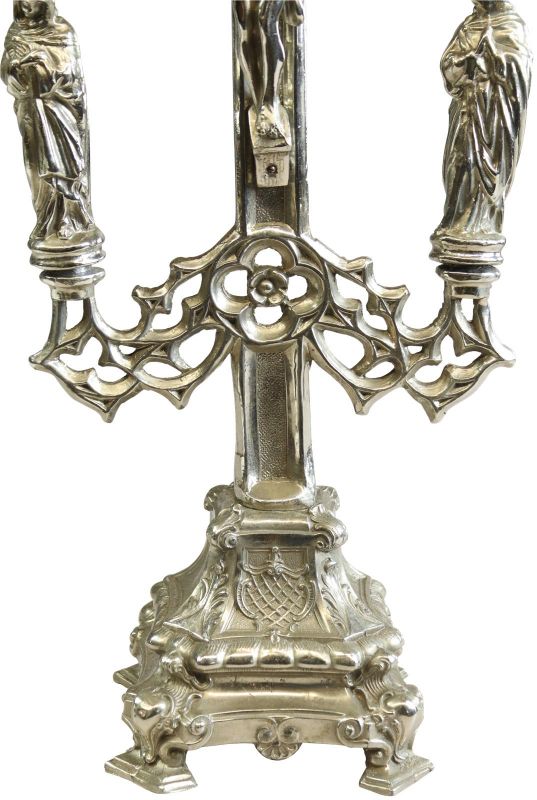 Antique Crucifix Cross Religious Gothic Styling Mary and John Bronze Gold Metal