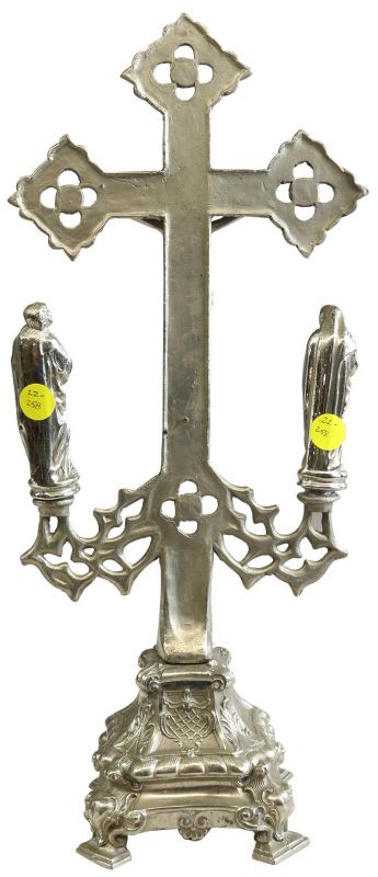 Antique Crucifix Cross Religious Gothic Styling Mary and John Bronze Gold Metal